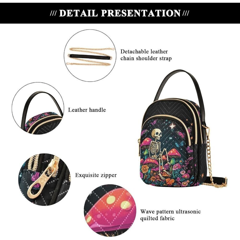 Women's Quilted Crossbody Bag Faux Leather Multiple Pockets Travel Purse - Picture 5 of 7